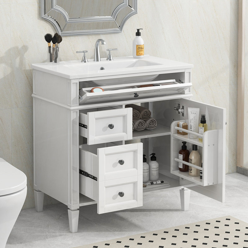 Meuble-lavabo de salle de bain moderne avec lavabo supérieur et 2 tiroirs