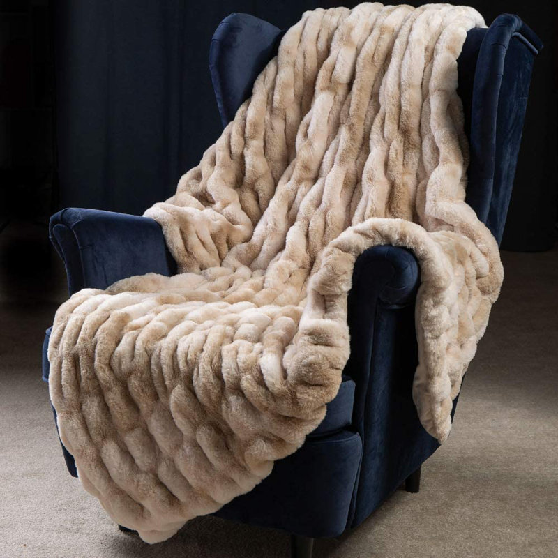 Jeté de lit en fausse fourrure, Beige