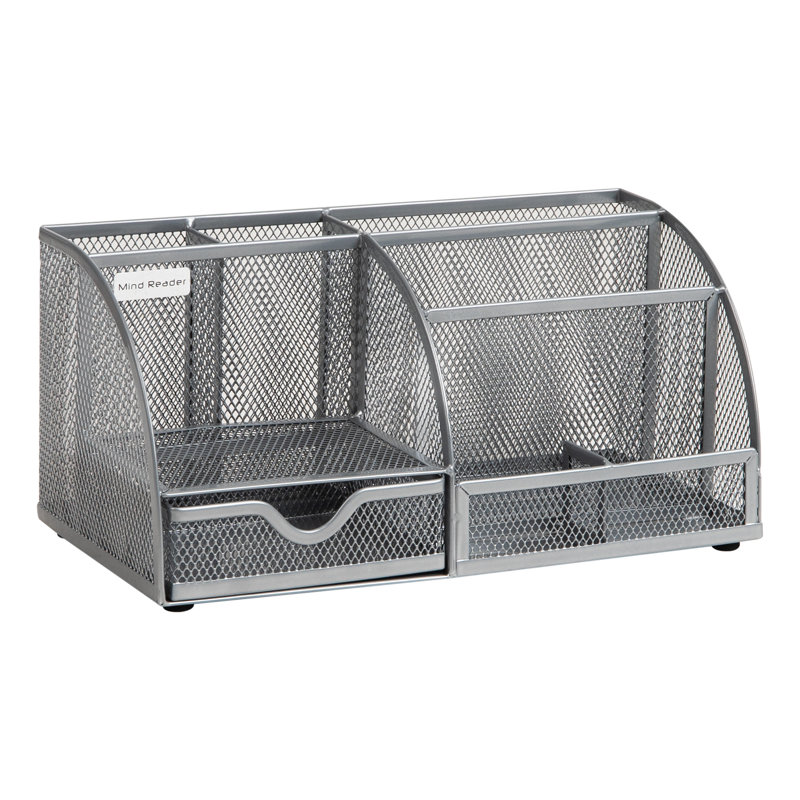 Silver Metal Mesh Multifunctional Desktop Organizer with 7 Compartments