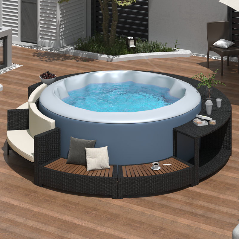 Surround Spa Frame Patio Rattan Sofa Set with Storage Spaces and Cushions, Beige