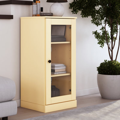 100% Solid Wood 3-Shelf Bookcase with Clear Glass Door and Adjustable Shelves