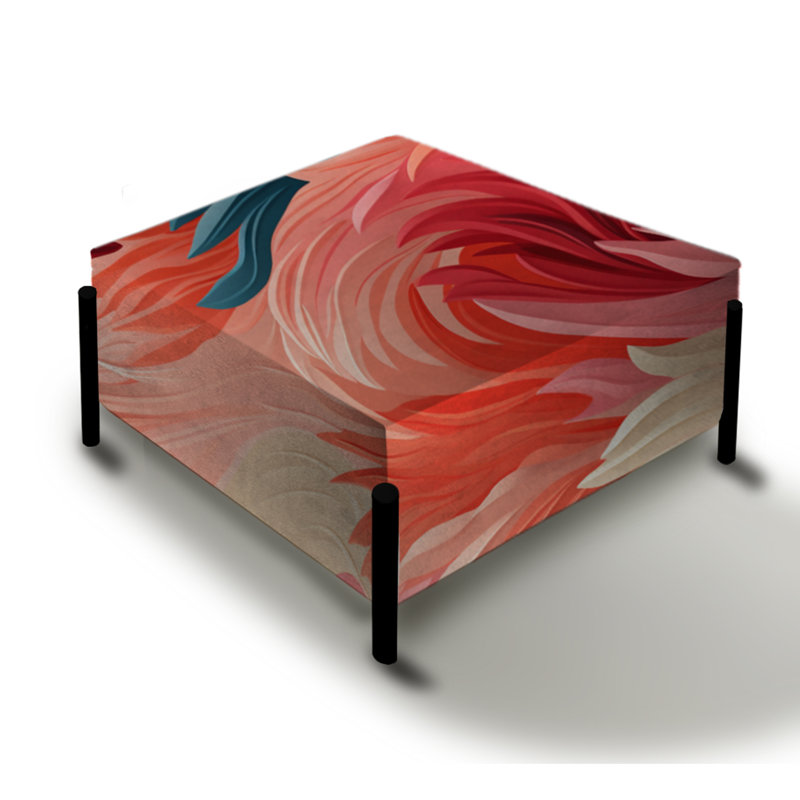 Corail sur toile motif tropical - grand repose-pieds carré tropical