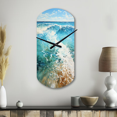 Beach Photo Oceanic Rhythms XII - Beach Cylinder Metal Wall Clock, Teal Asymmetrical Wall Clock Print