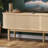 Oak-Colored 70-Inch Recessed TV Stand, Compatible With Tvs Up To 80 Inches. Mid-Century Modern + Farmhouse Style. Features Storage Sliding Doors. Suitable For Living Rooms And Bedrooms.