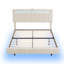European King(160X200cm) Floating LED Linen Bed Frame With USB Charging Station, Beige Upholstered Platform With Underbed Light