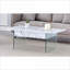 Table basse moderne à plateau relevable en marbre blanc avec pieds en verre trempé, facile à nettoyer et amp; Rangement spacieux