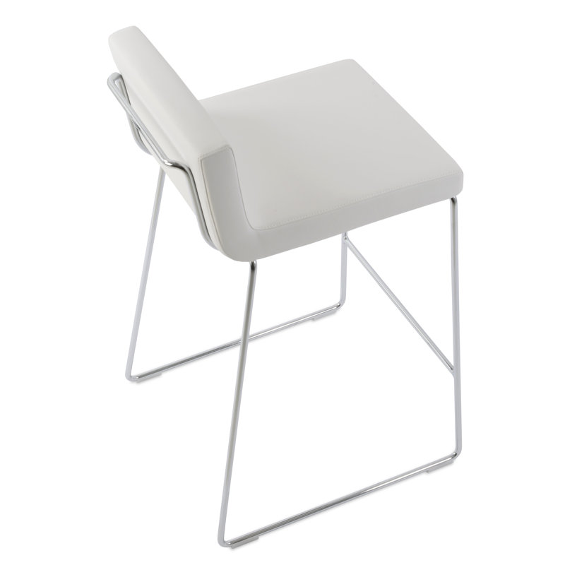 Comptoir, bar et tabouret Gladwell, Blanc, Tabouret de comptoir (siège d'une hauteur de 24 p, Chrome