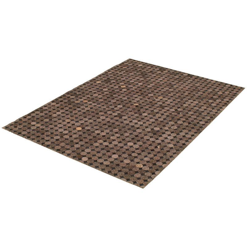 Tapis décoratif en cuir brun fabriqué à la main à motif géométrique