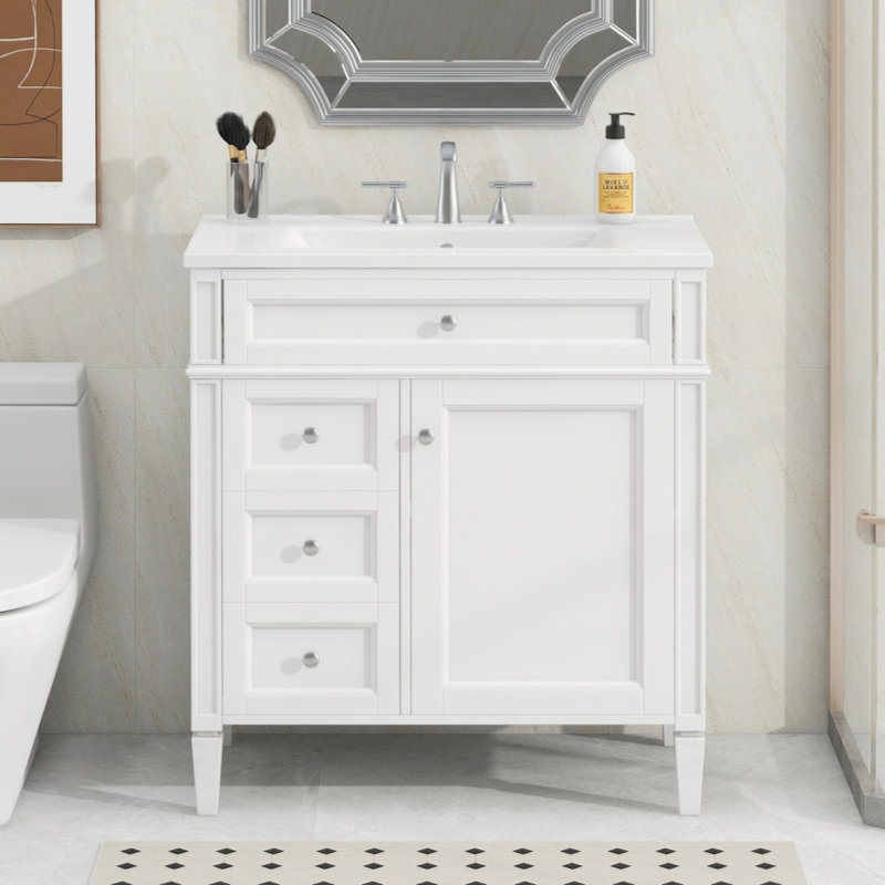 Meuble-lavabo avec lavabo supérieur, meuble-lavabo moderne avec 2 tiroirs et tiroir escamotable Gerlinda