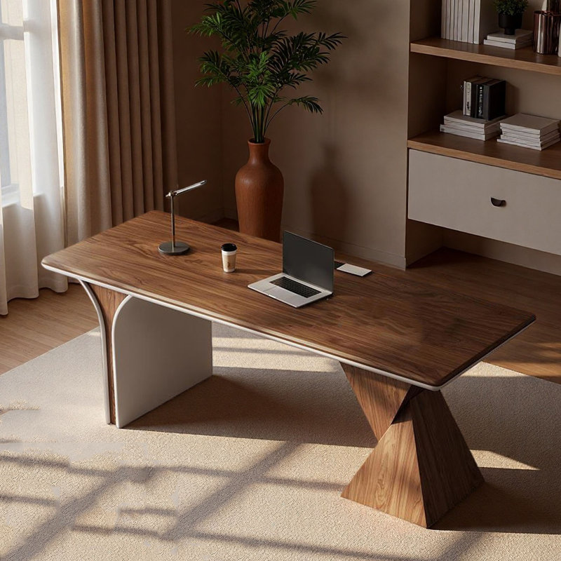 Bureau italien en bois de noyer italien minimaliste, H 29,5 po x l 86,6 po x P 27,6 po