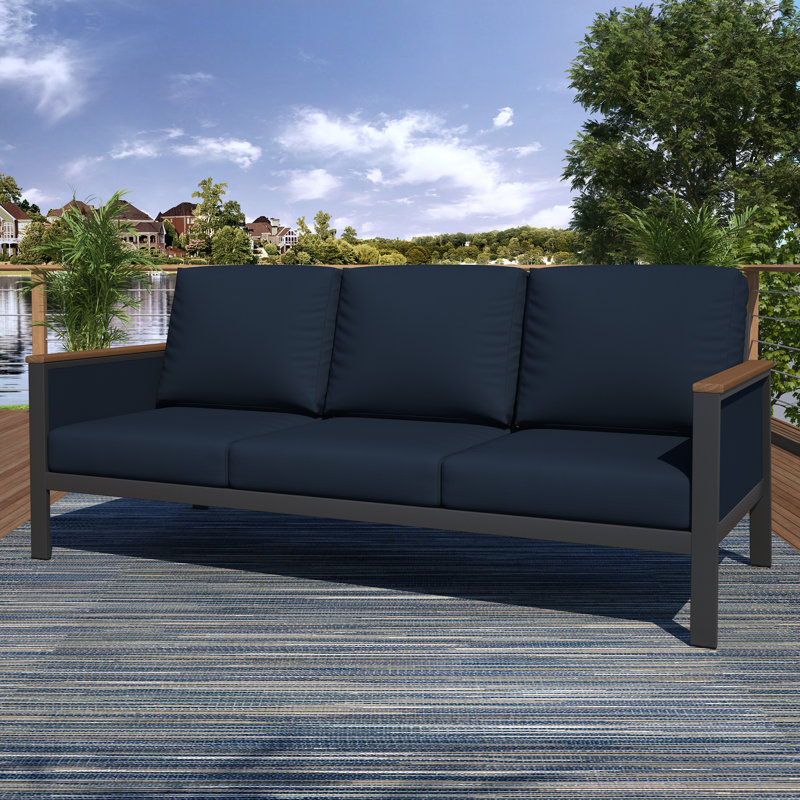 Townsend 80'' Wide Outdoor Patio Sofa with Sunbrella® Cushions, Canvas Navy, Black/Canvas Navy