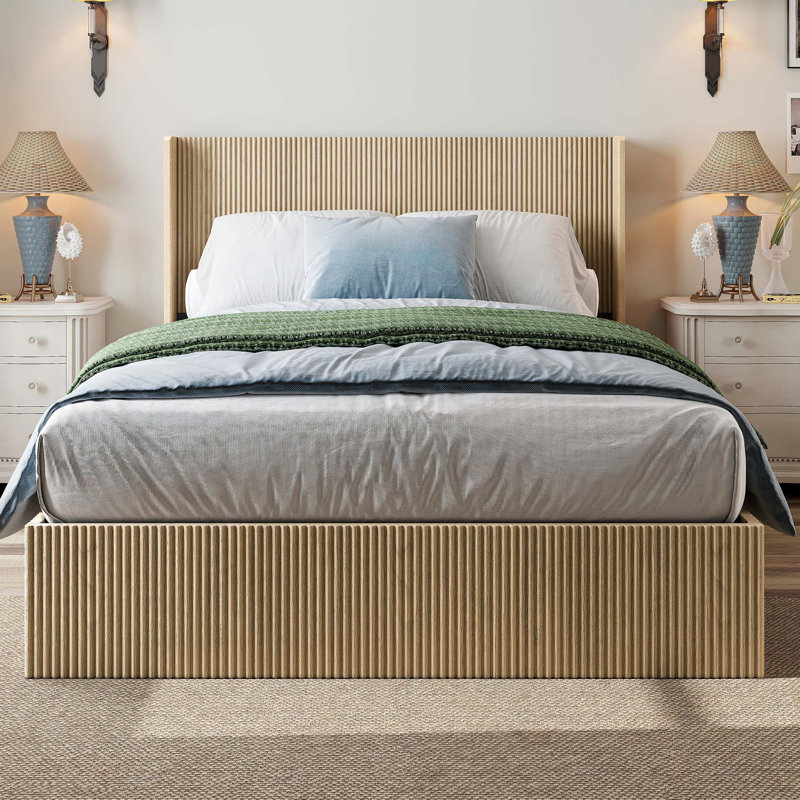 Structure de lit plateforme en bois avec fonction de rangement, sans bruit (grand), Grand lit