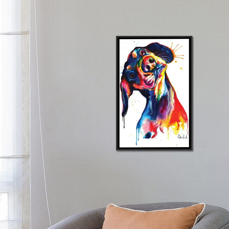 «Dachshund», impression sur toile, H 26 po x l 18 po x P 1,5 po, Toile avec cadre noir, Pas de tapis