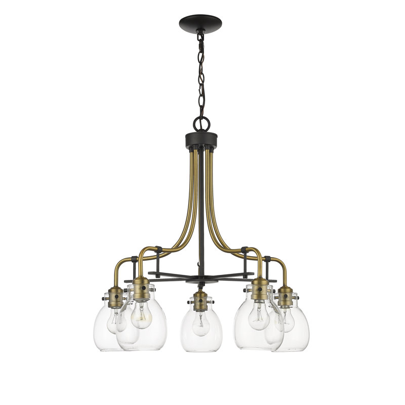 Lustre classique/traditionnel à 5 lumières Lang, Noir mat / laiton vieilli