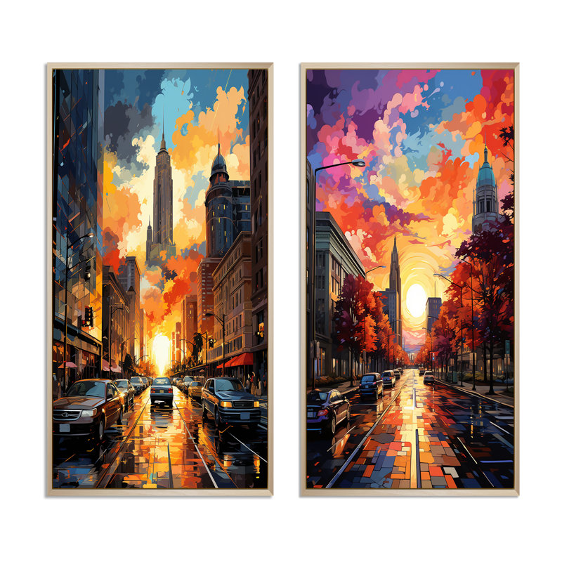 «City Detroit Popart», 2 pièces sur toile, Encadrement brun, H 20 po x l 24 po
