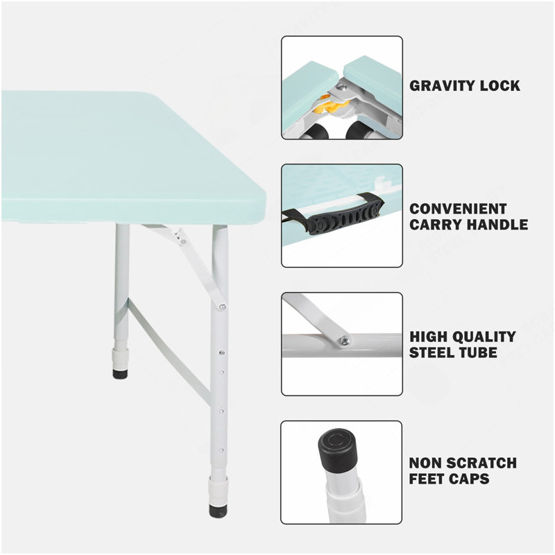 Table pliante portative bleue 4 pi 4 po poids pliable intérieur et extérieur 135 kg, Bleu / blanc