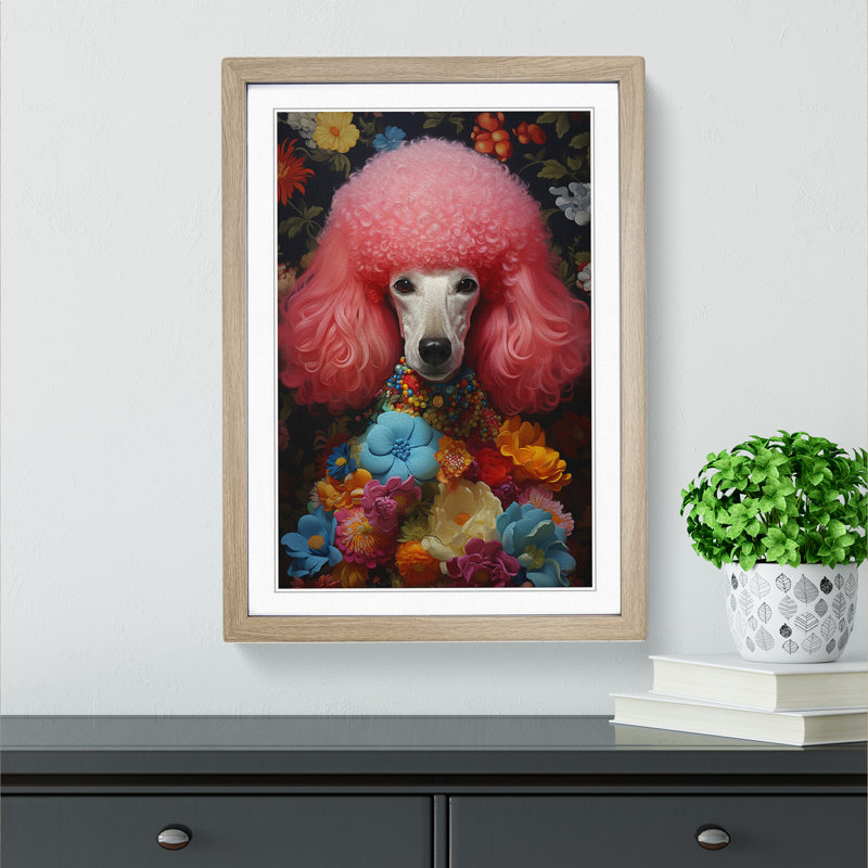 Poodle Informel No.2 - Single Picture Frame Print on Wood, Oak, 34cm H x 25cm W x 2cm D