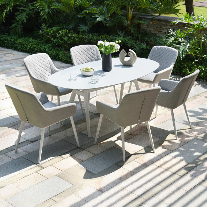 Waukeenah Outdoor Fabric 6 Seat Oval Dining Set - Lead Chine, White, White