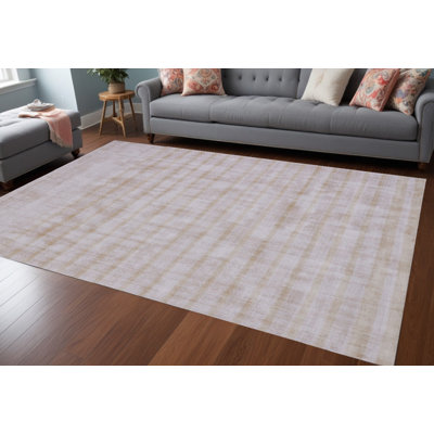 Tapis tissé à la main 8 pi x 10 pi rayé chameau