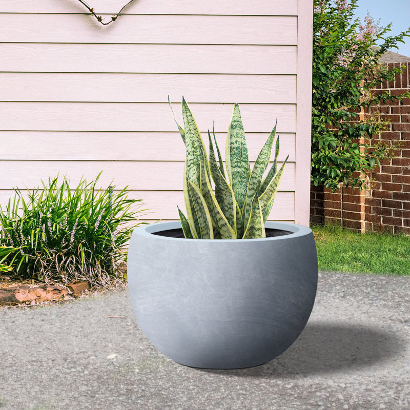 18.5 in. Large Blue Gray Concrete Round Planter / Pot Decorative Planter Bowl with Drainage Hole, 13" H x 20" W x 20" D, Gray