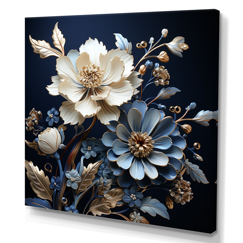Impression moderne bleu et blanc sur bleuets - I, Toile tendue, H 30 po x l 30 po x P 1 po