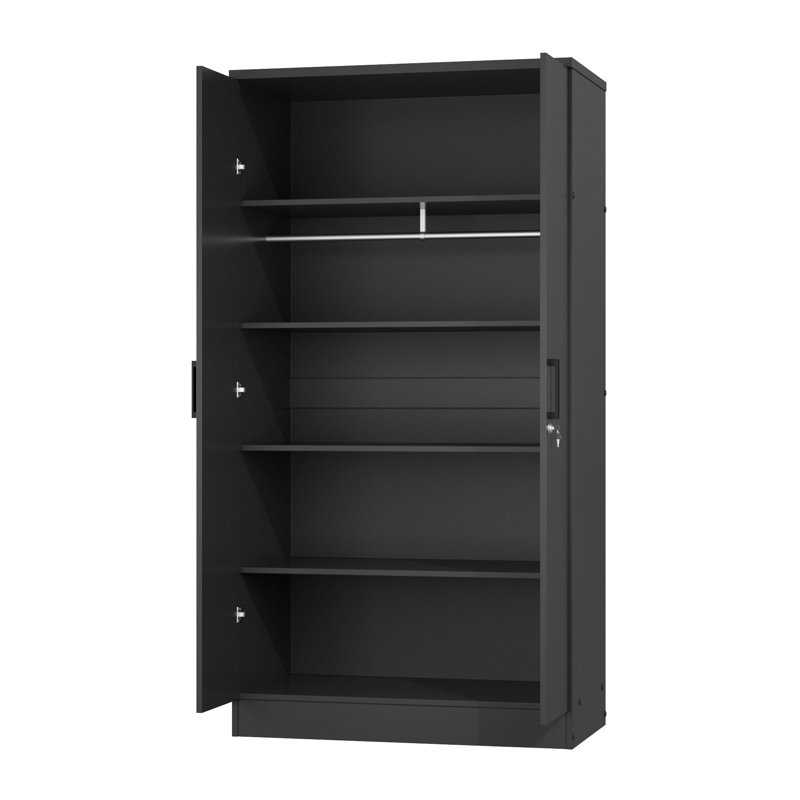 Lacandis 72" High  Large Armoire 2 Door  Hanging and Shelves Wardrobe, Black