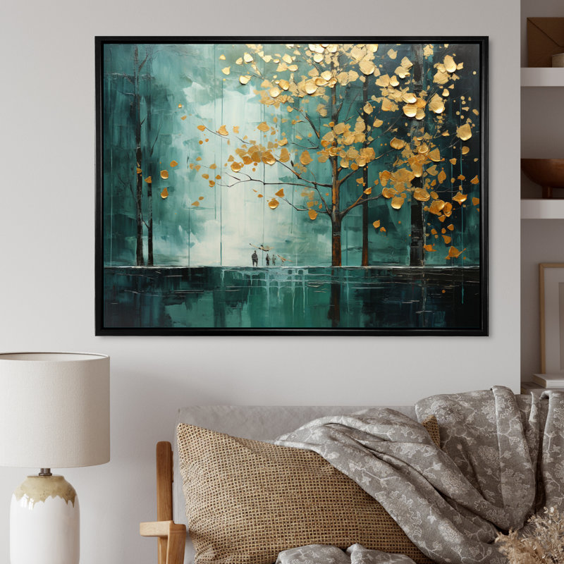 Auvent émeraude Bold Forest I - impression, Cadre flottant noir, H 30 po x l 40 po x P 1,5 po