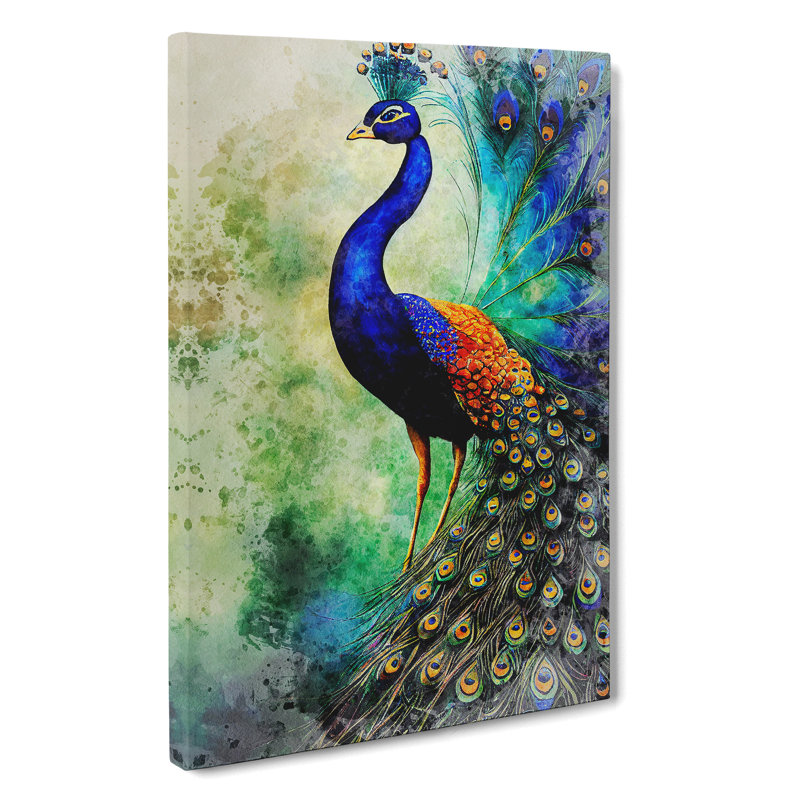 Watercolour Peacock No.2 - Wrapped Canvas, 60cm H x 40cm W x 3cm D