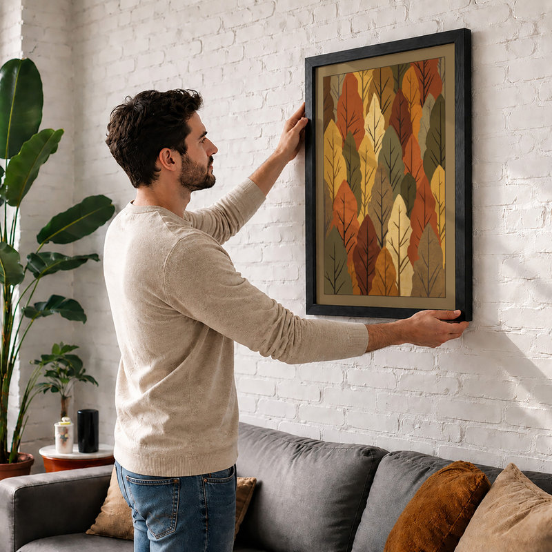 Autumn Leaf Pattern Botanical - Framed Print, A1 - 84.1 x 59.4 cm, White