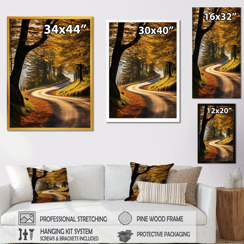 Chemin d'automne dans la forêt II, Cadre flottant blanc, 40" H x 30" W