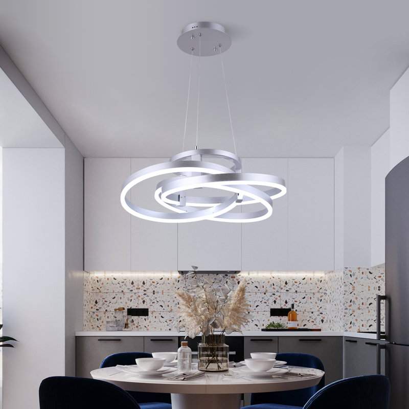 Alliber 1-Light Modern Square/Rectangle LED Chandelier with Aluminum Frame, Brushed Sliver, 7" H x 23.2" W x 23.2" D