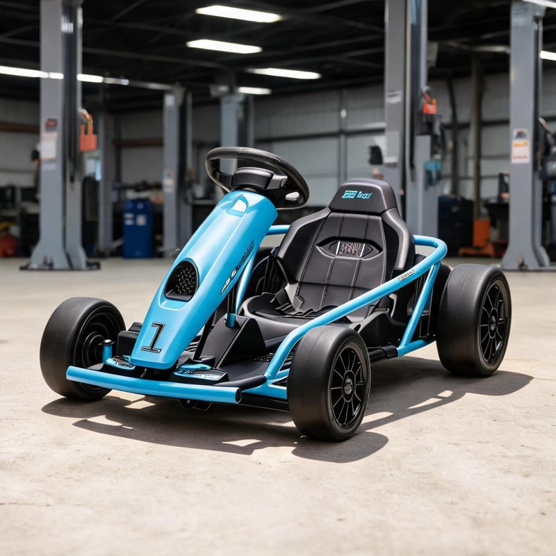 Kart électrique avec cadre en acier à haute résistance et capacité de dérive pour les enfants de 8 à 12 ans, bleu et noir