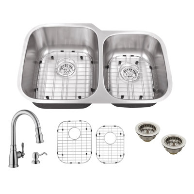 Évier de cuisine à double cuve avec robinet encastrable l 32 po x l 21 po