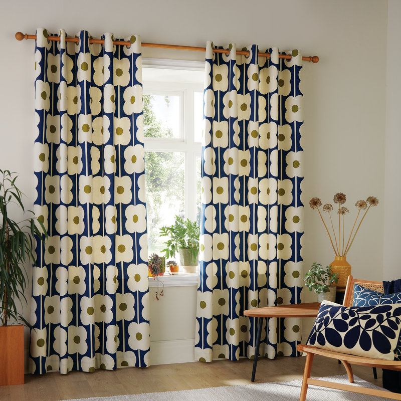 Abacus Flower Navy Eyelet Curtain, 168cm Width x 183cm Drop