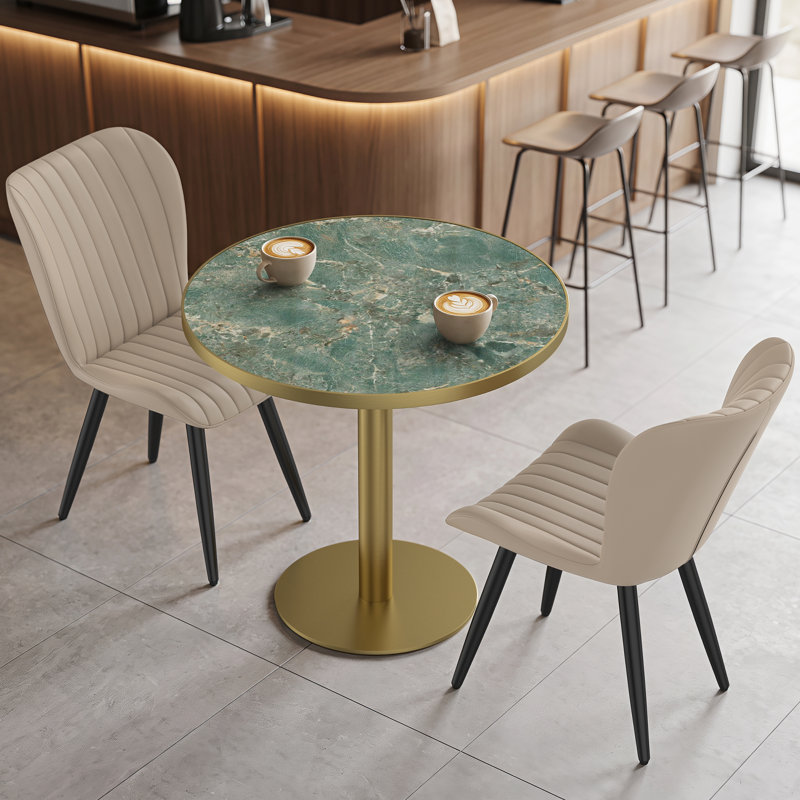 Table de salle à manger ronde de 31,5 po, table de bistro de cuisine en pierre frittée, surface résistante aux rayures et à la chaleur d'aspect marbre, base moderne en acier inoxydable pour coin-repas, café, bureau