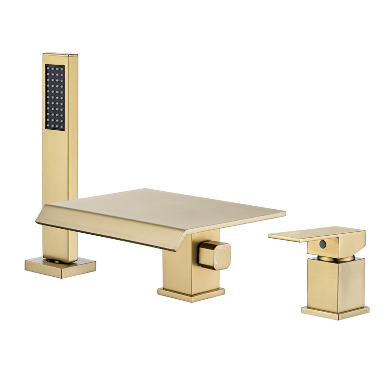 Robinet de baignoire romaine monocommande à fixation murale avec inverseur et douchette, Or brossé