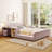 Upholstered Grounded Bed, Mother & Child Bed with Bedside Desk and Little Round Stool, Velvet-1506164538-1506164537