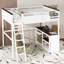 Grand lit mezzanine avec bureau, tablette ouverte et boîte de rangement, station de charge USB, blanc