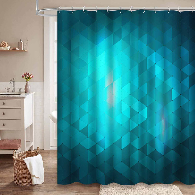 Rideau de douche abstrait mosaïque abstrait bleu clair avec 12 crochets, L 72 po x l 78 po