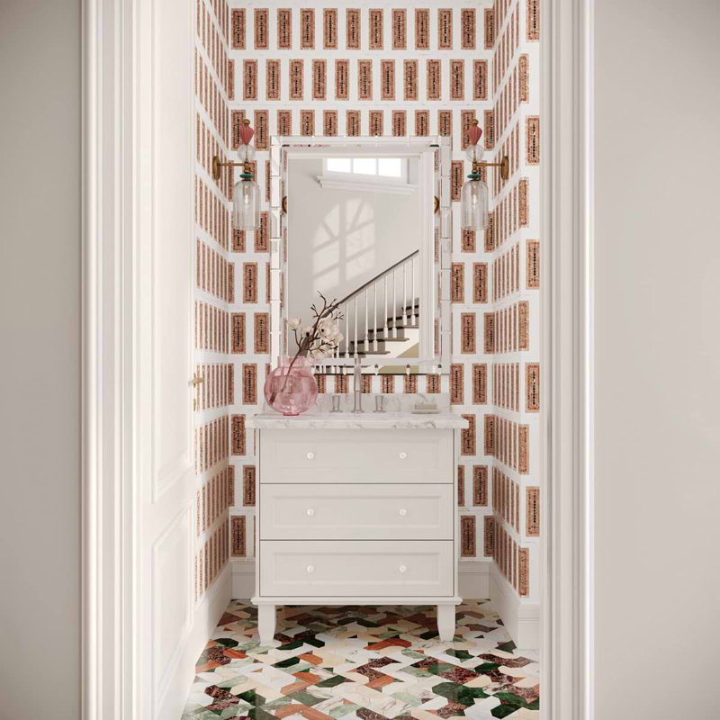 Ako 4x9 Rectangle Marble Micro Mosaic Tile, Terracotta Rosa