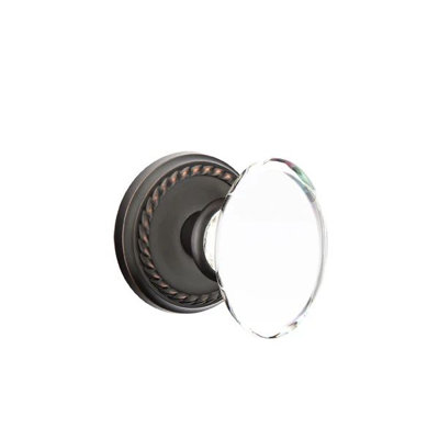 Ensemble de mortaise intérieure Emtek avec rosette en corde et bouton de verre Hampton (droit)
