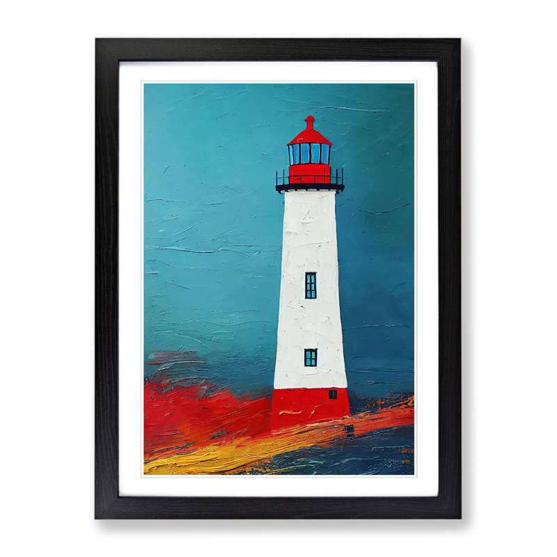 Zac Lighthouse Painted Vol.2 - Picture Frame Print, 64cm H x 46cm W x 2cm D, Walnut