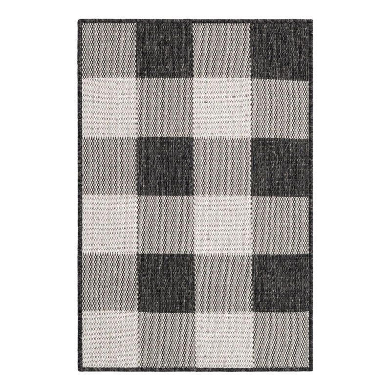 Tapis noir / blanc en polypropylène tissé à la machine Tatasha, Rectangle 2 pi x 3 pi 1 po