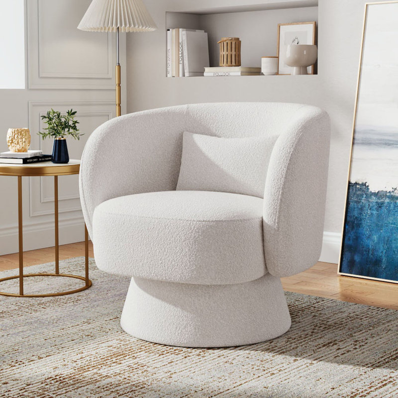 Darionna Upholstered Swivel Barrel Chair, White