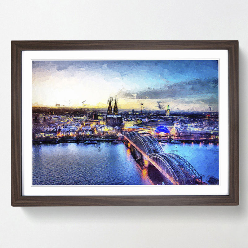 Hohenzollern Bridge in Cologne Germany - Picture Frame Painting Print, 48cm H x 65cm W x 2cm D, Walnut Framed