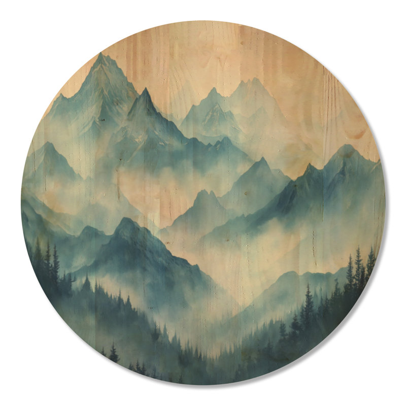 Décoration murale en bois Cool Alpine Blue - Mountain, Rond 36 po, Rond