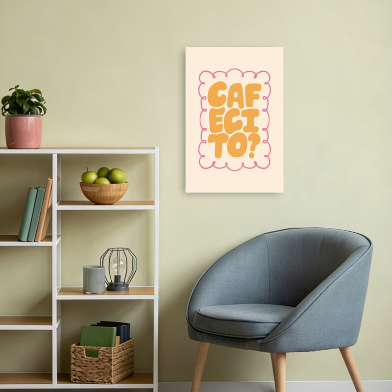 «Cafecito Coffee Invitation Playful Retro Contemporary Architecture», reproduction d'art mural, H 24 po x l 16 po