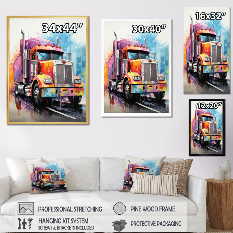 Semi Truck Rebel Rumble II - reproduction sur toile, H 20 po x l 12 po x P 1 po, Cadre photo argenté