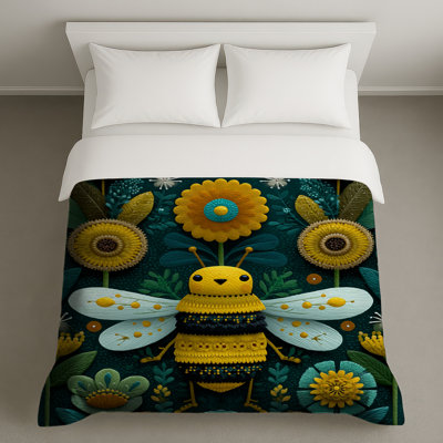 Housse de couette abeille jaune avec fleurs