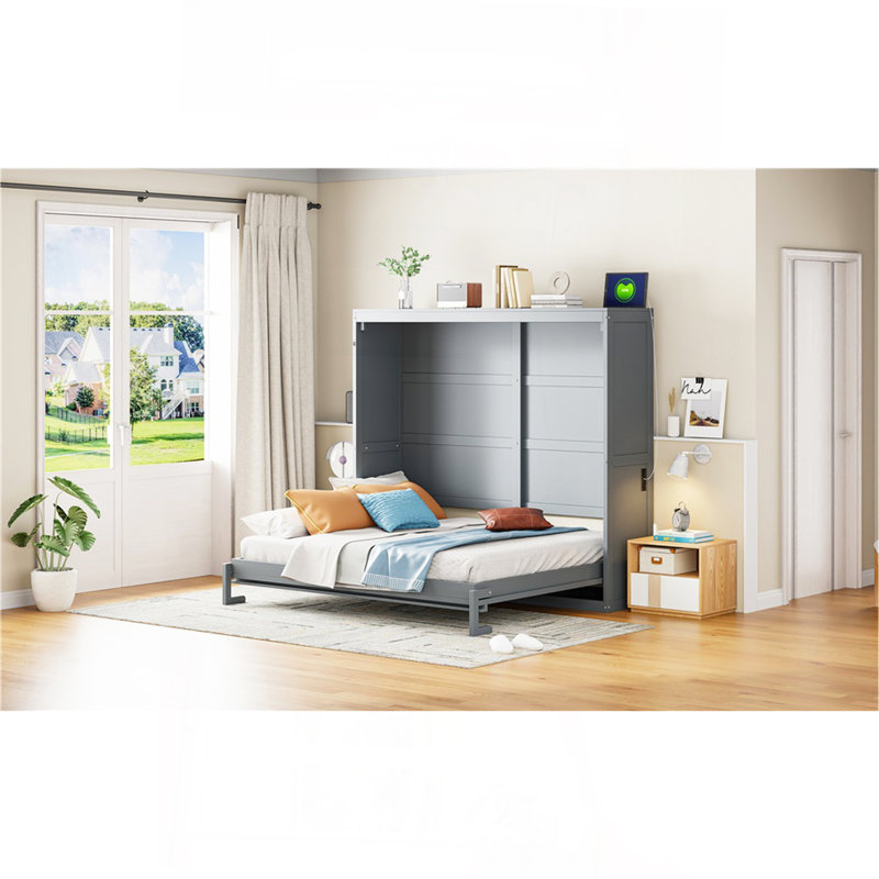 Lit escamotable double pleine grandeur, gris, Gris, Lit double